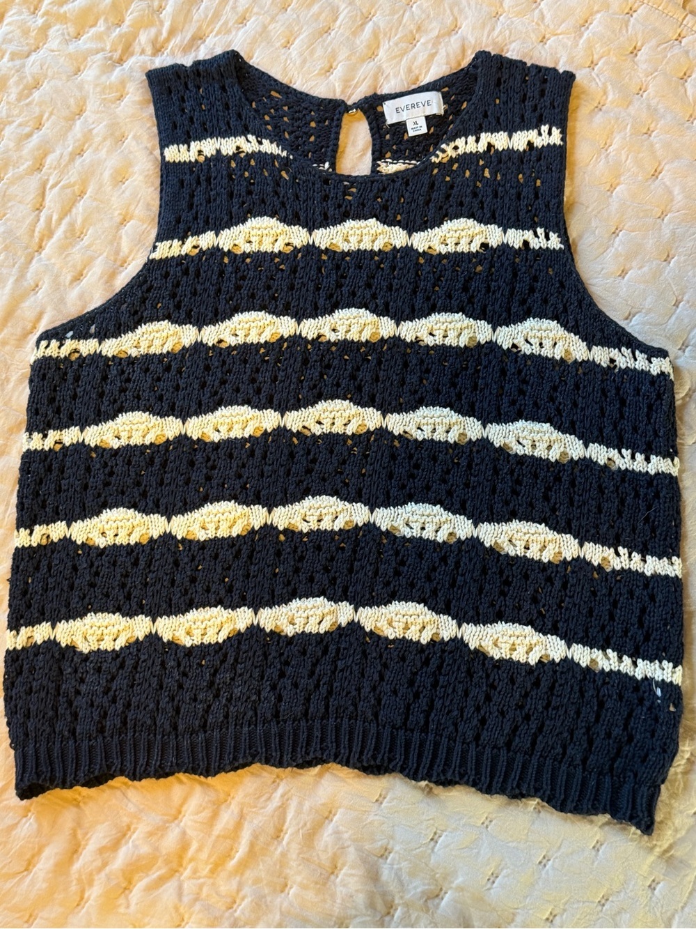 Evereve Navy & Cream Crochet Knit Sleeveless Tank